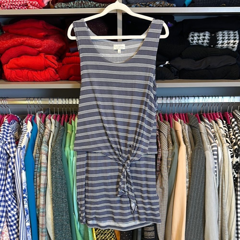 Lucky Brand gray/white striped sleeveless top overlay tie front dress size S